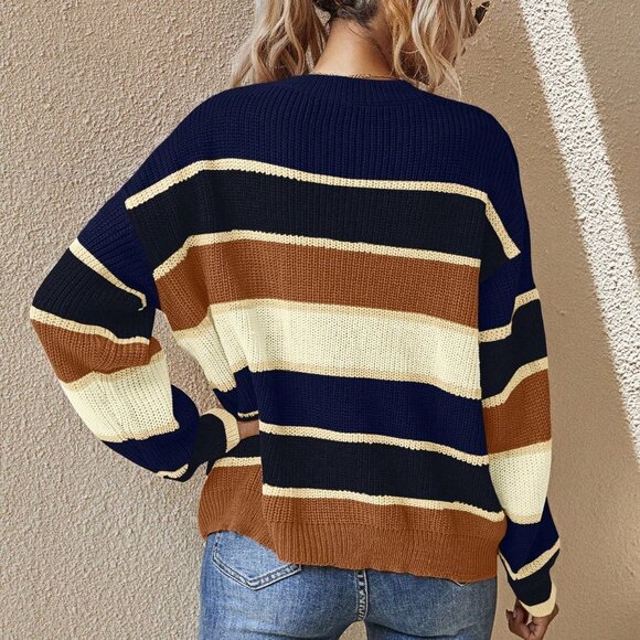 Multicolor Casual Women's Color Block Pullover Sweater - Picture 2 of 5